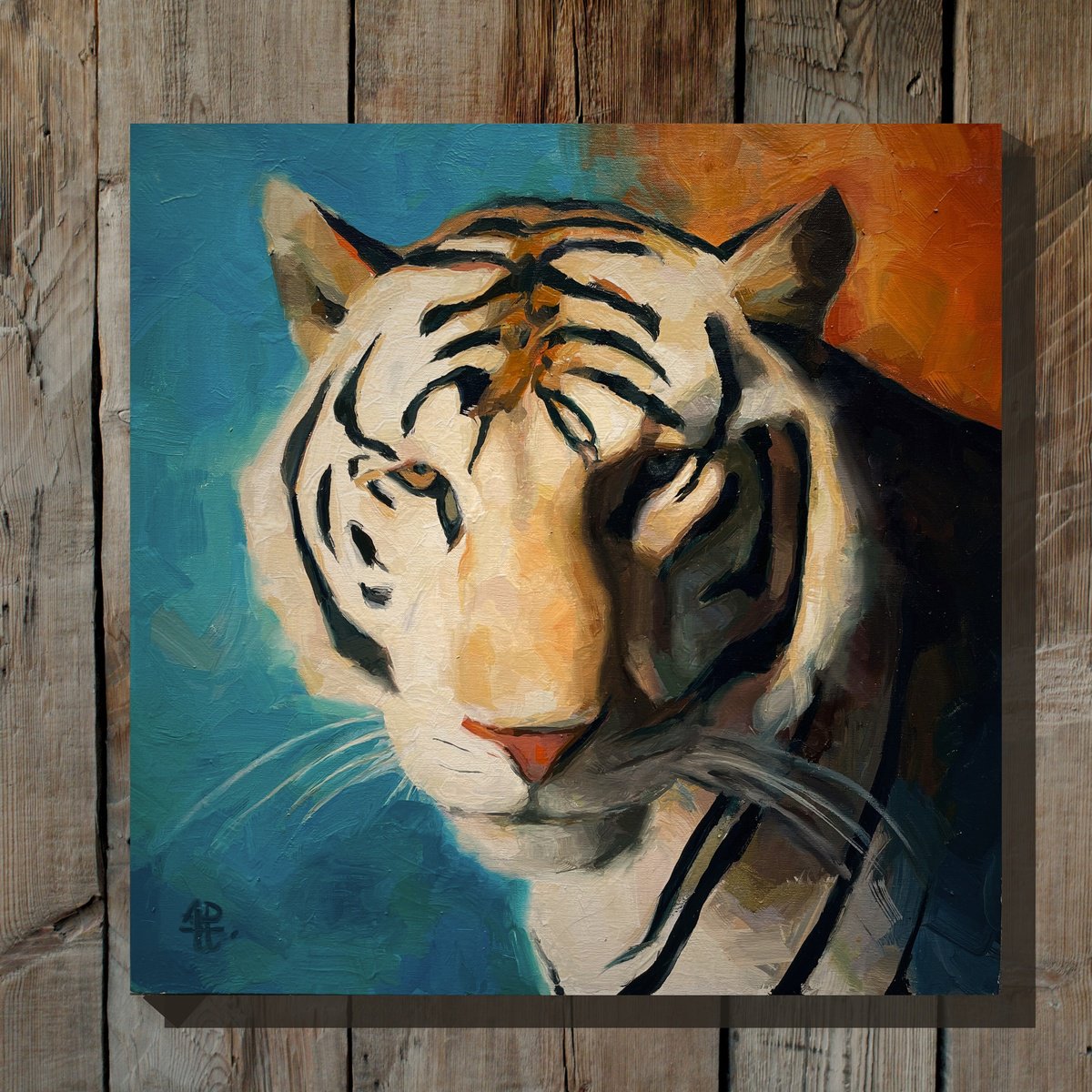 Impressionistic Animal Oil Painting By Andres Portillo, 24 X 24, Tiger Portrait, Original Artwork