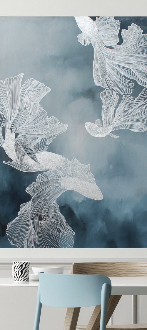 "Immensity 2" Blue silver abstract art by Marine Boiko