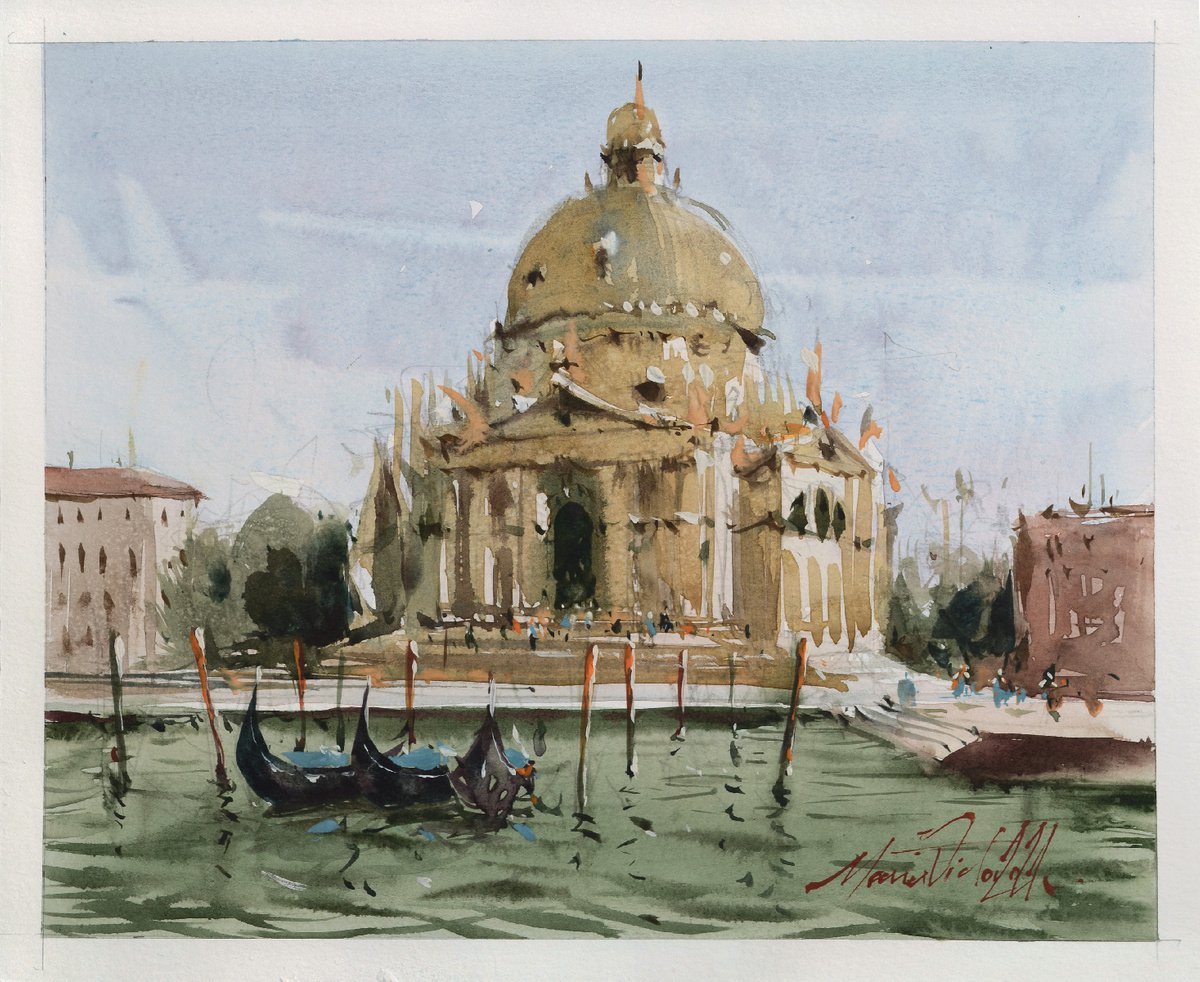 Santa Maria della Salute watercolor painting. by Marin Victor