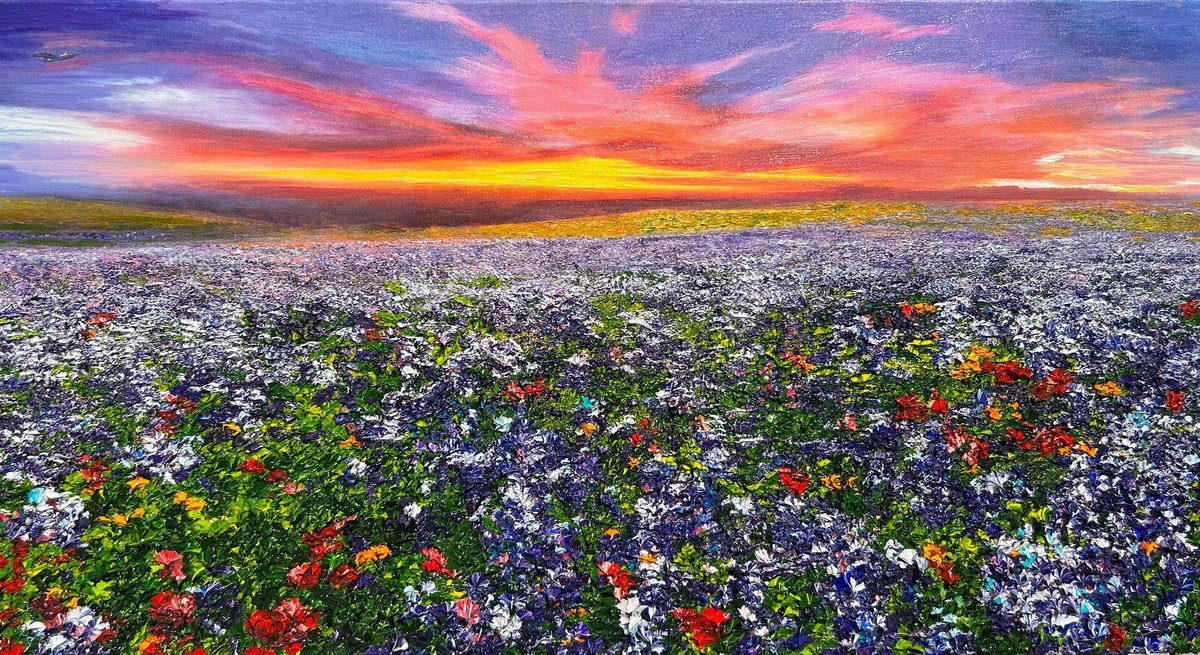 Impressionistic Landscape Oil Painting By Kenneth Halvorsen, 44 X 24", Off To The Wild, Blue Yonder, Original Artwork