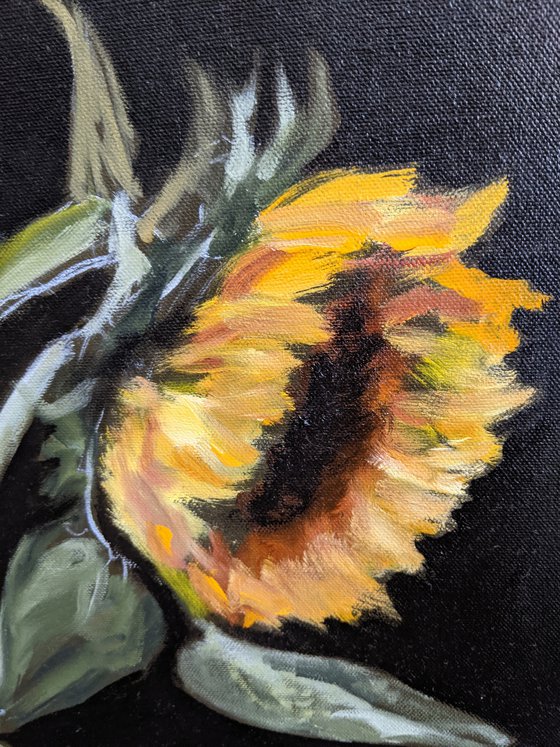 Yellow Sunflowers on the dark background impressionism Home Decoration Expression Love dynamics Energy energetic painting elegant flower painting