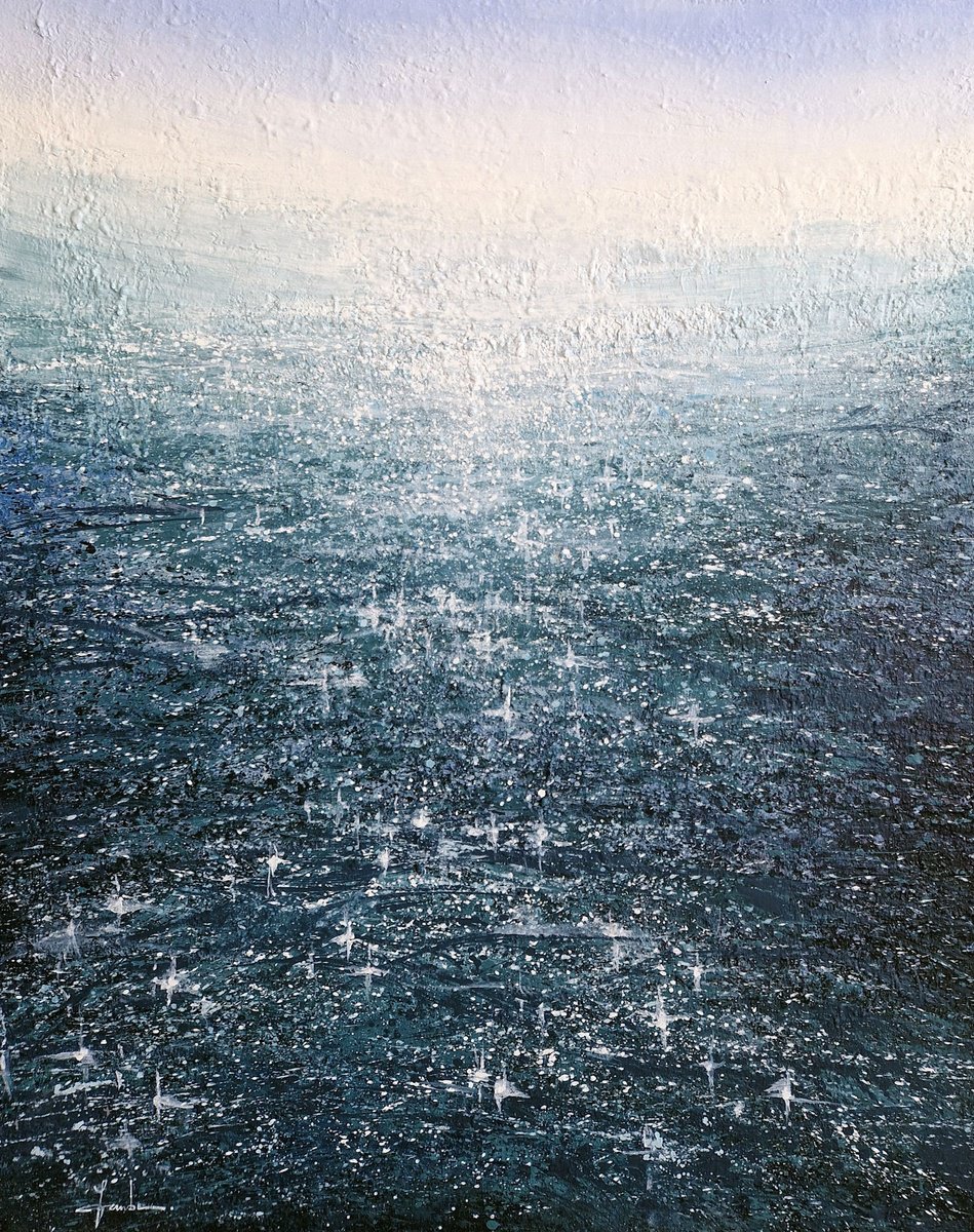 Impressionistic Landscape Acrylic Painting By Irina Laube, 31 X 39, Endless Ocean Ii, Original Artwork