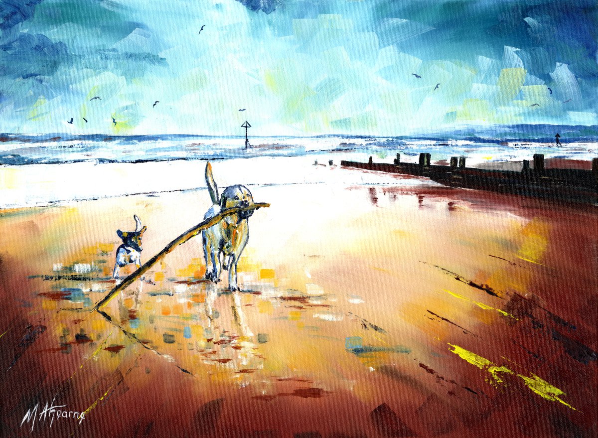 Dogs at Exmouth Beach by Michael Ahearne