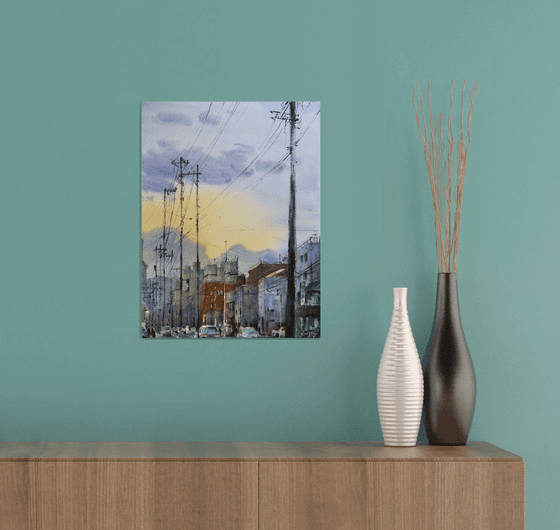 Sapporo wires at twilight