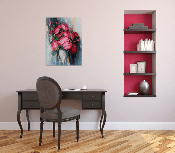 Peonies (60x80cm, oil painting, palette knife, ready to hang)