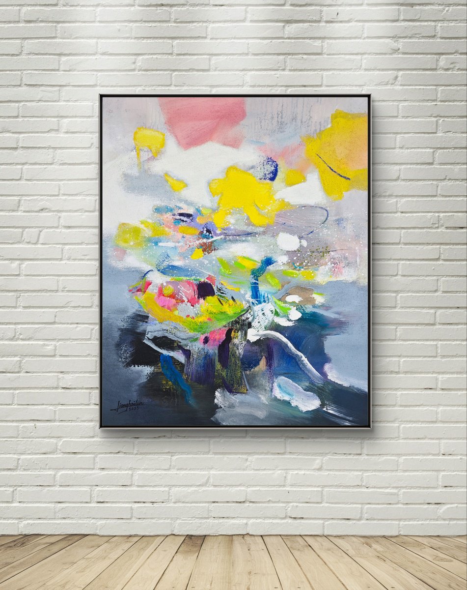 Abstract Acrylic Painting By Liang Hailun, 32 X 39", N°275, Original Artwork