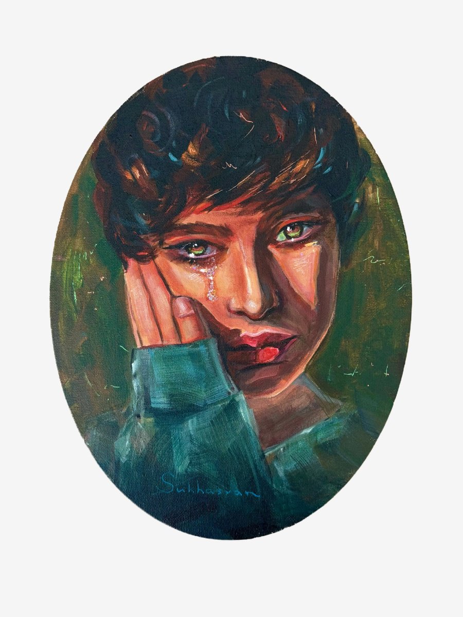 Impressionistic Portrait Acrylic Painting By Victoria Sukhasyan, 9 X 12", Fall Mood, Original Artwork