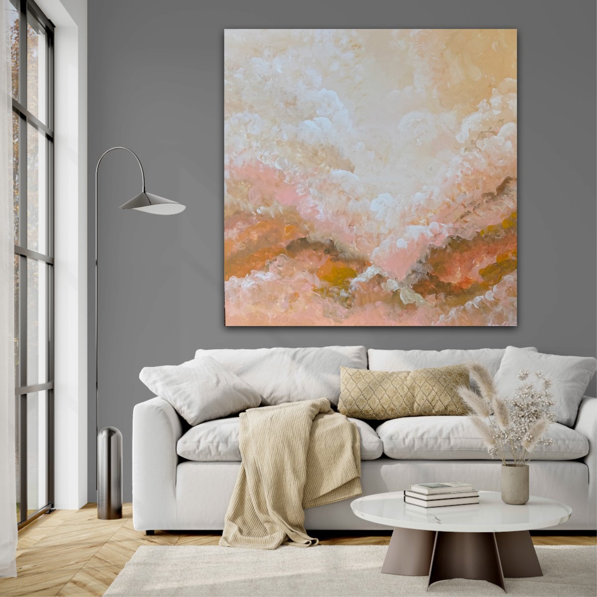 Abstract Landscape Acrylic Painting By Ivana Gigovic, 47 X 47, Warm Haze, Original Artwork