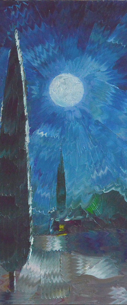 cypresses and a full moon by Samvel Hayrapetyan