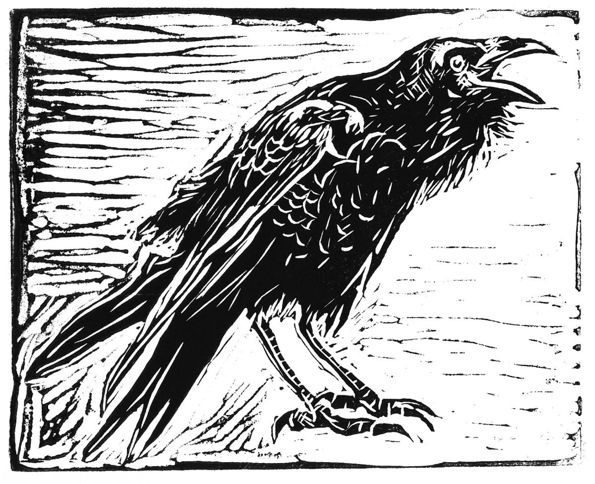 Raven (2016) Linocut by Georgia Flowers | Artfinder