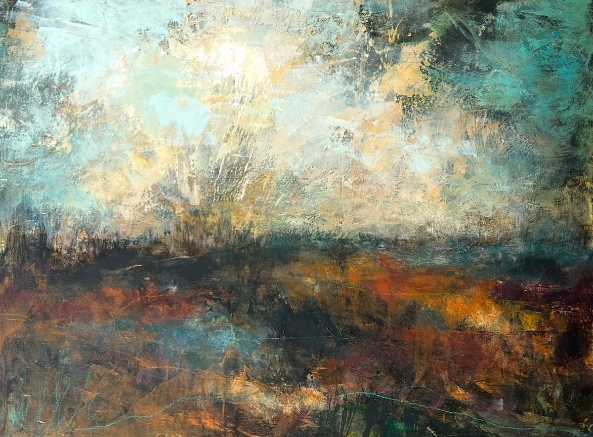 Abstract Landscape Acrylic Painting By Melinda Macdonald, 24 X 18", The Surprise Guest, Original Artwork