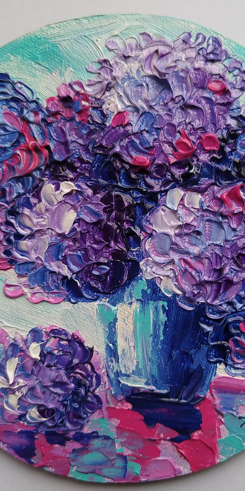 Hydrangea - small painting, bouquet, flowers oil painting, oil painting, flowers,  postcard, gift idea, gift by Anastasia Kozorez