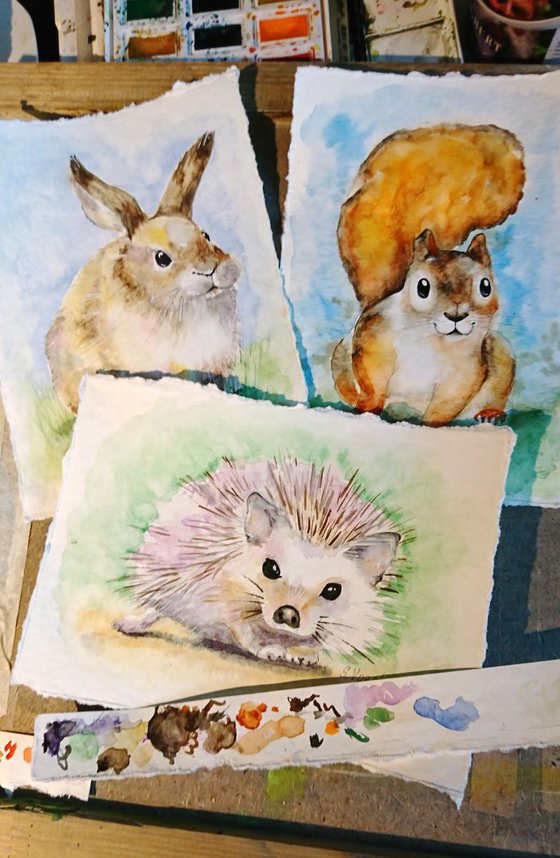 Squirell. Original watercolor painting. Part of the series "Forest life"