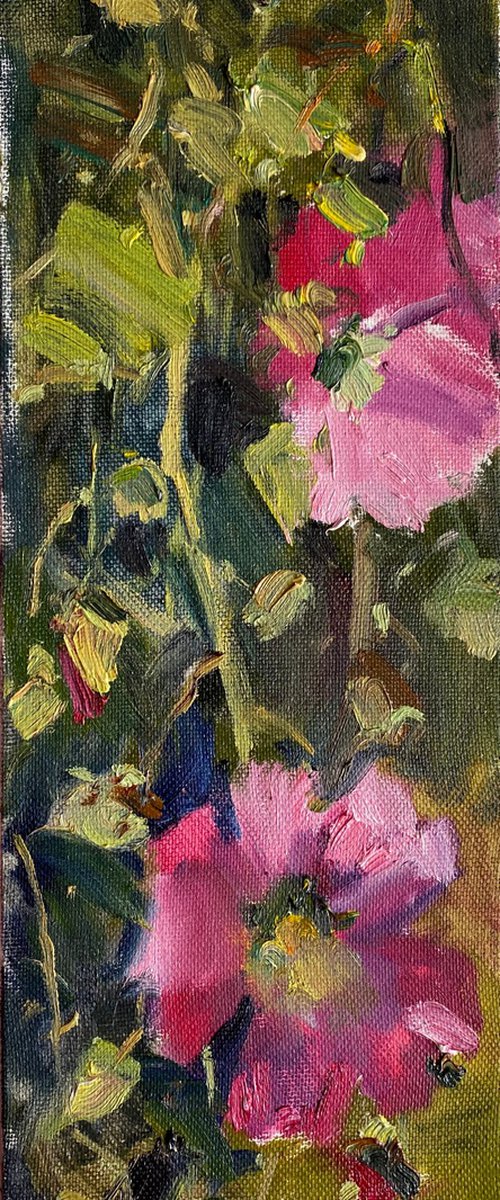 Pink mallow flowers by Nataliia Nosyk