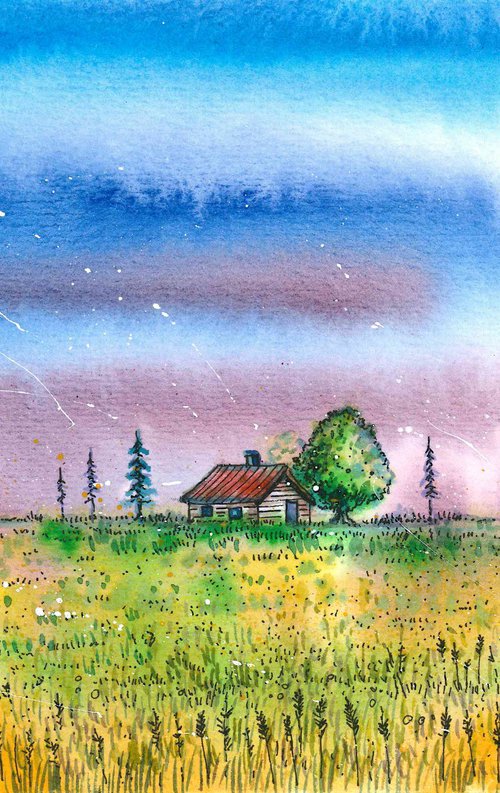 FIELD, SKY AND HOUSE - 1 by Denis Godyna