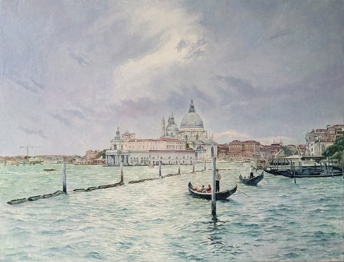 Photorealistic Landscape Oil Painting By Natalia Sidorina, 33 X 26", On The Border Of Air And Water, Original Artwork