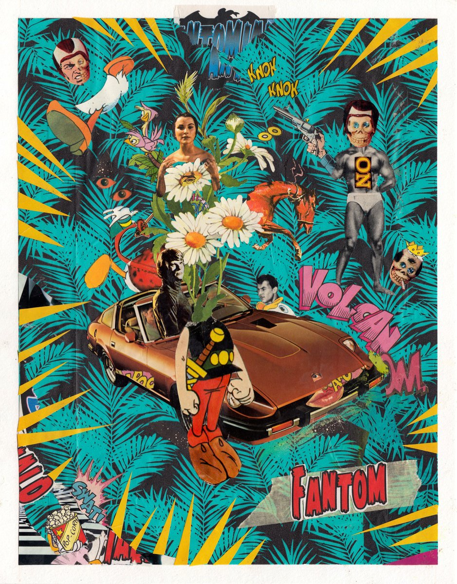 Portrait Collage By Jon Garbet, 10 X 13, Knock Knock On Volcan