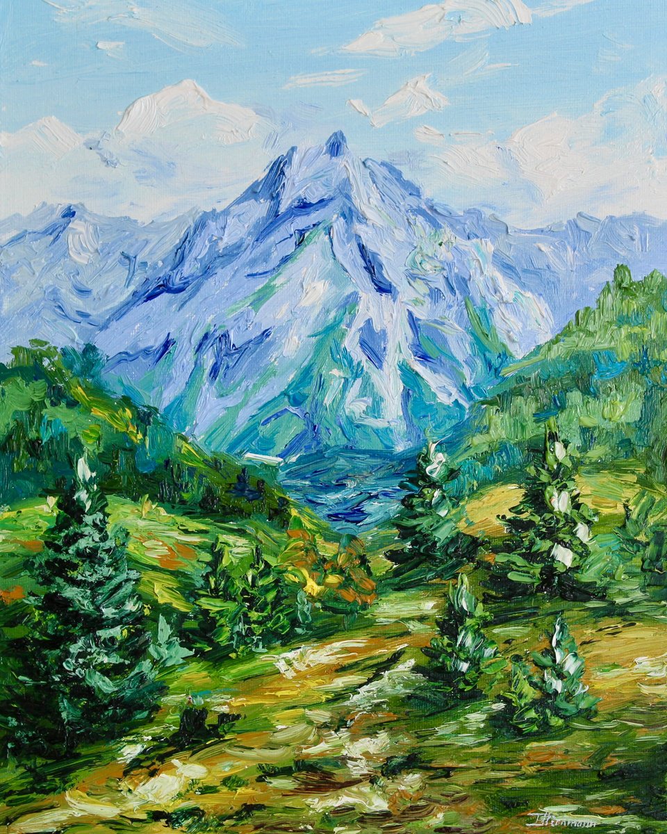 Impressionistic Landscape Oil Painting By Liza Illichmann, 9 X 12", Alpine Dreamscape, Original Artwork