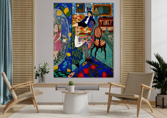 Session at Cat's - original painting on canvas - 100x80