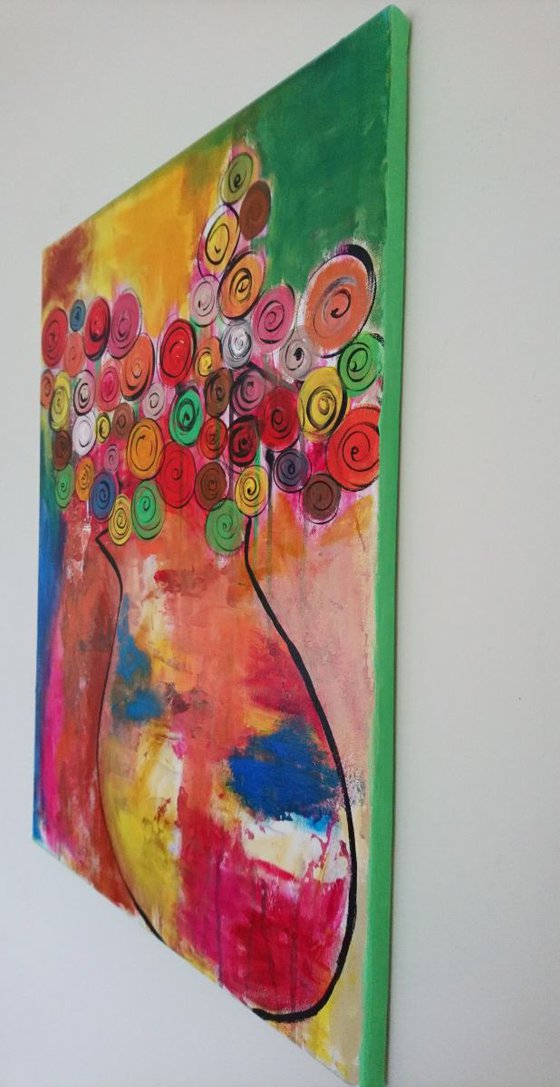 Sweeties Flowers, Original abstract painting, colorful, Textured, Ready to hang