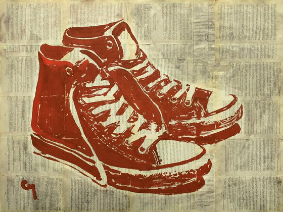 Red sneakers.