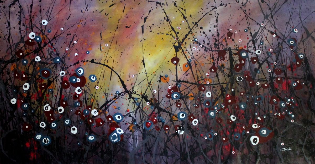 Abstract Botanical Acrylic Painting By Cecilia Frigati, 48 X 26, Winter Melodies #2, Original Artwork
