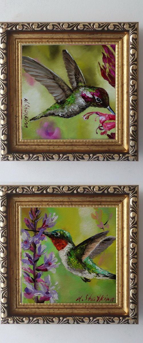 Hummingbird with Flowers. Set 2 by Natalia Shaykina