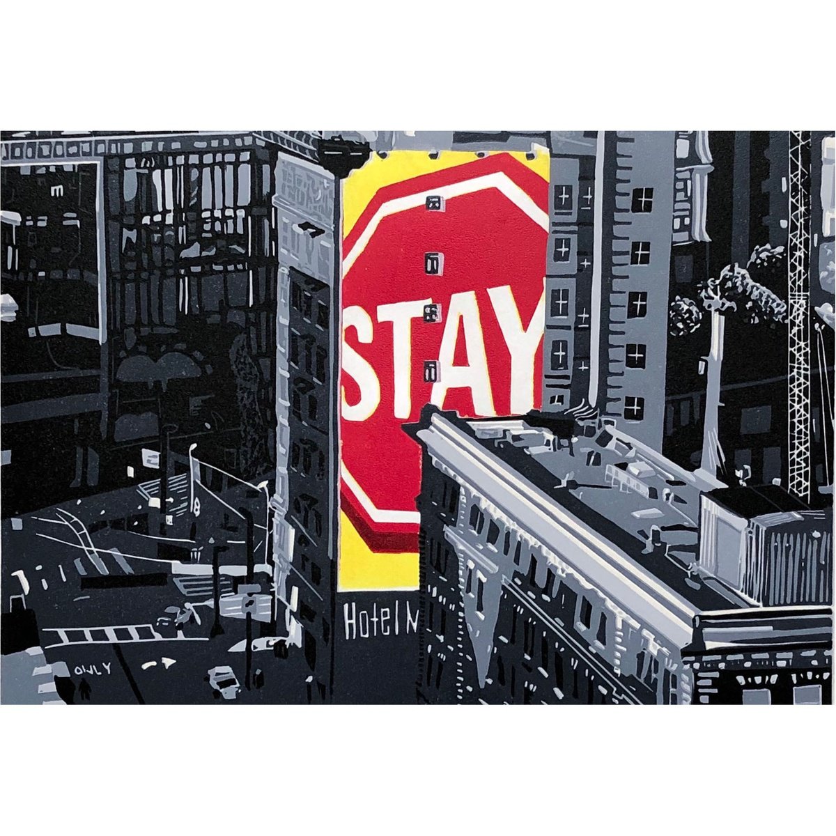 Cityscapes Linocut By Kirstie Dedman, 16 X 12", Stay!, Original Artwork