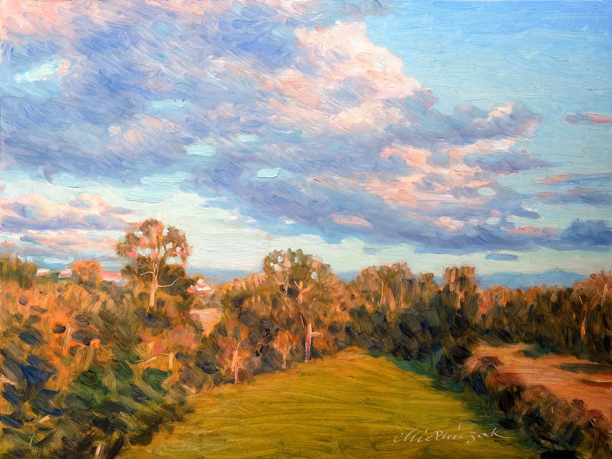Impressionistic Landscape Oil Painting By Richard Mierniczak, 16 X 12", French Landscape At Sunset, Original Artwork