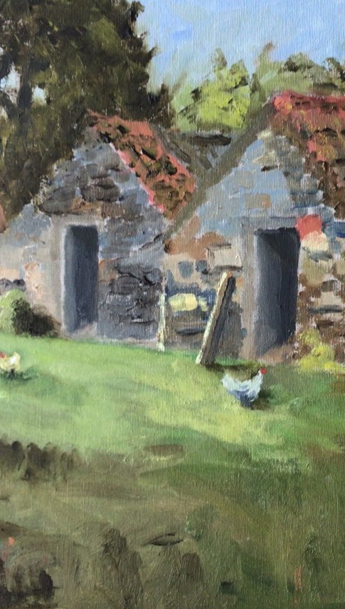 Irish farmyard chickens by Julian Lovegrove Art