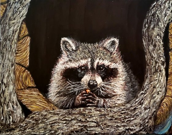 Raccoon Eating Fruit