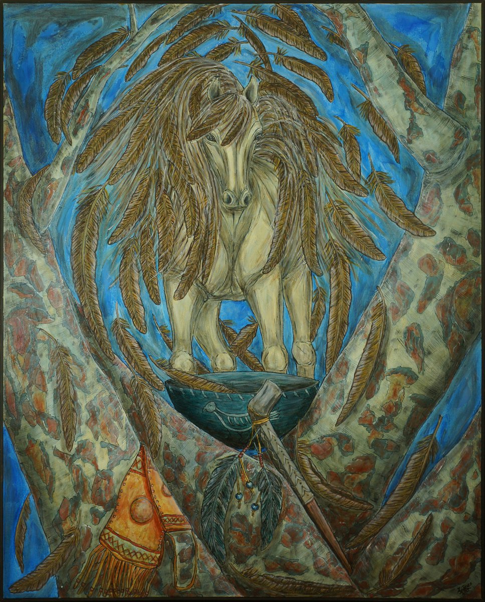 Impressionistic Animal Oil Painting By Kim Jones Miller, 48 X 60", Shaman Spirit, Original Artwork