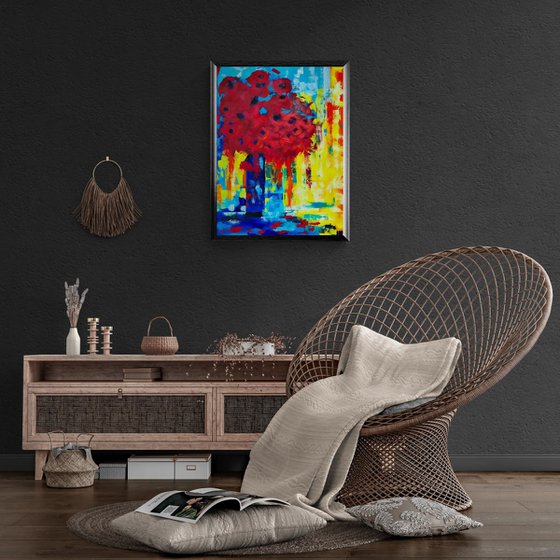 Crimson Bouquet in Blue
