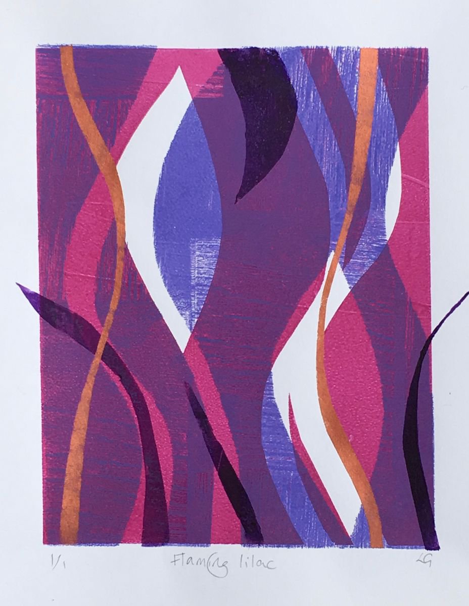 Organic Abstract Limited Edition Print By Louise Gillard, 9 X 11", Flaming Lilac, Original Artwork