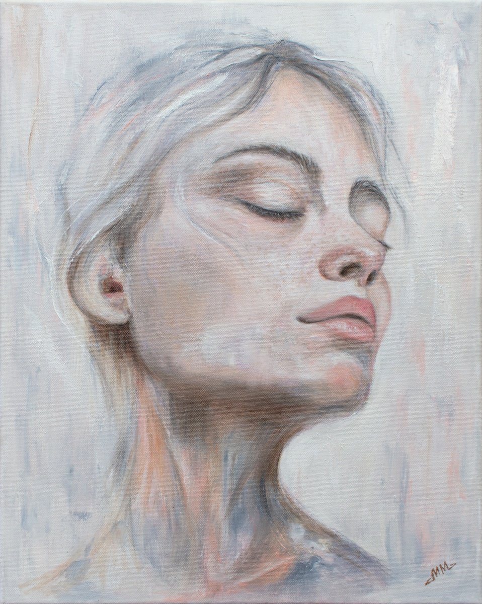 Expressive Portrait Oil Painting By Mila Moroko, 16 X 20", Freckles, Original Artwork