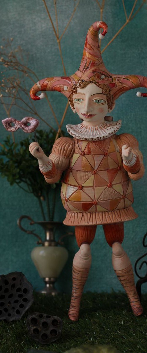 Incognito. Jester with a mask Wall sculpture by Elya Yalonetski, by Elya Yalonetski