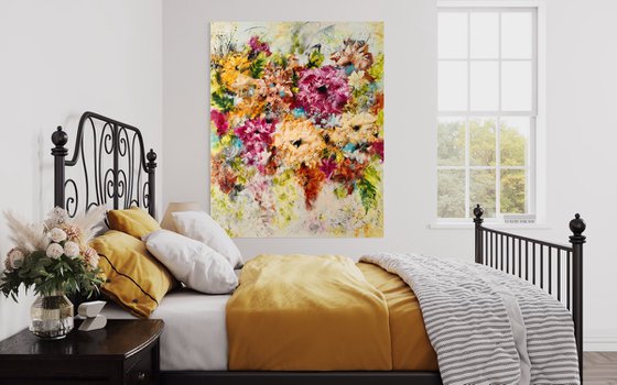 "Vibrant Floral Passion", XXL abstract flower painting