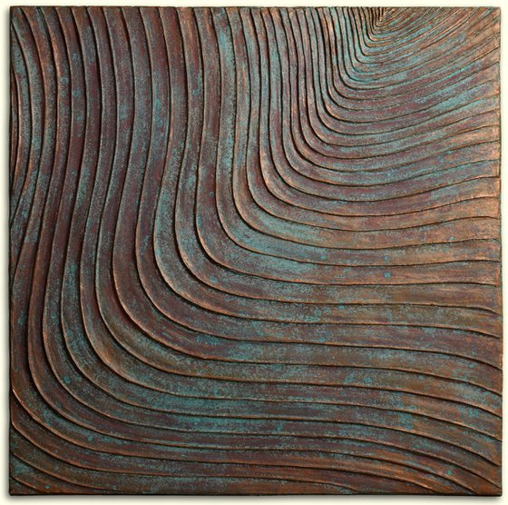 Woodcuts #4 | Copper Patina Textured Wall Sculpture