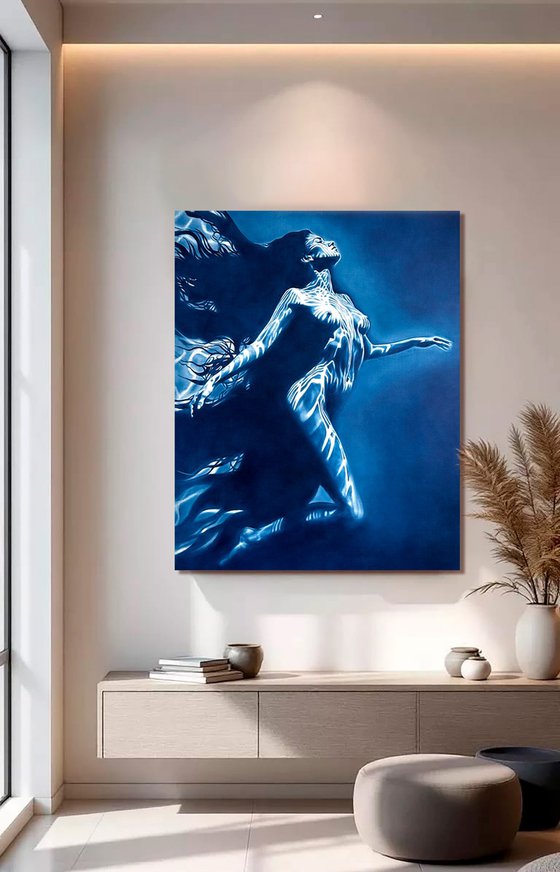 Carrying the Light – Deep Blue Water Nude