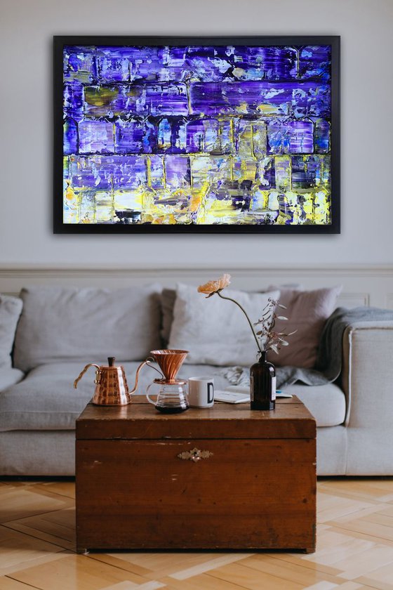 "Purple Pillars" - FREE USA SHIPPING - Original PMS Oil Painting On Reclaimed Wood, Framed - 38 x 26 inches