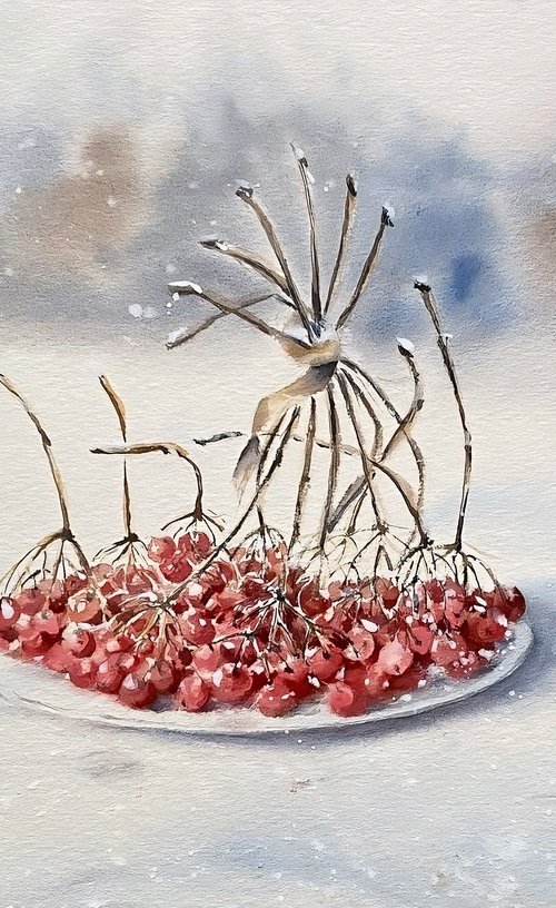 Viburnum frost, original watercolour painting by Natalia Butenko