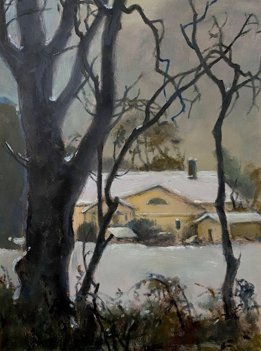 Impressionistic Landscape Oil Painting By Oleg And Alexander Litvinov, 15 X 11", Winter, Original Artwork