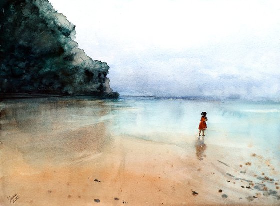 Balinese Morning - Original Watercolor Painting of Bali - Seascape Art - Impressionism