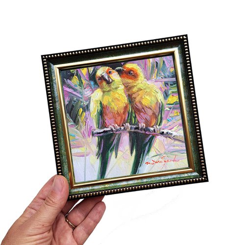 Parrot birds painting by Nataly Derevyanko