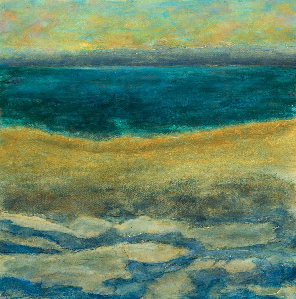 Abstract Landscape Painting By Fabienne Monestier, 19 X 19, The Lake, Original Artwork