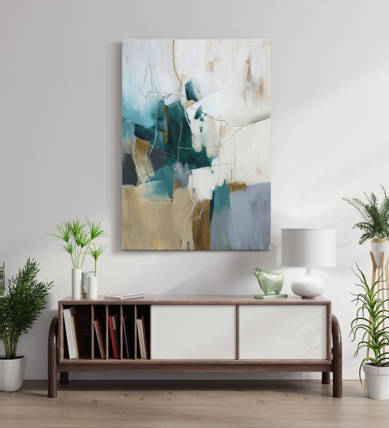 "Melody 4" Abstract teal gray brown art