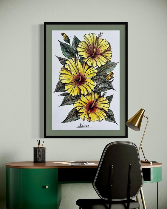 YELLOW HIBISCUS DRAWING