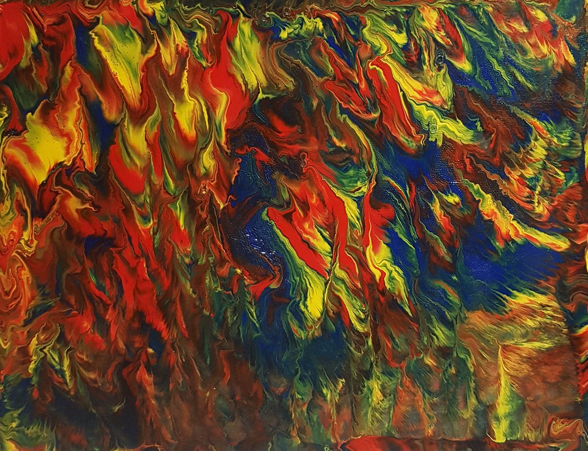 Organic Abstract Acrylic Painting By Alexandra Romano, 14 X 11, Primary Flames Of Passion, Original Artwork