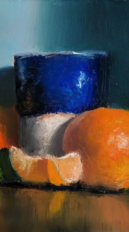 Clementines and a Blue Cup by Pascal Giroud