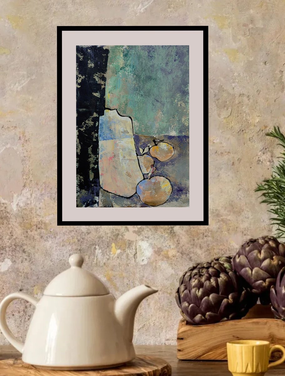 Graphic Still Life Drawing By Olha Laptieva, 8 X 11", Still Life With Apples, Original Artwork